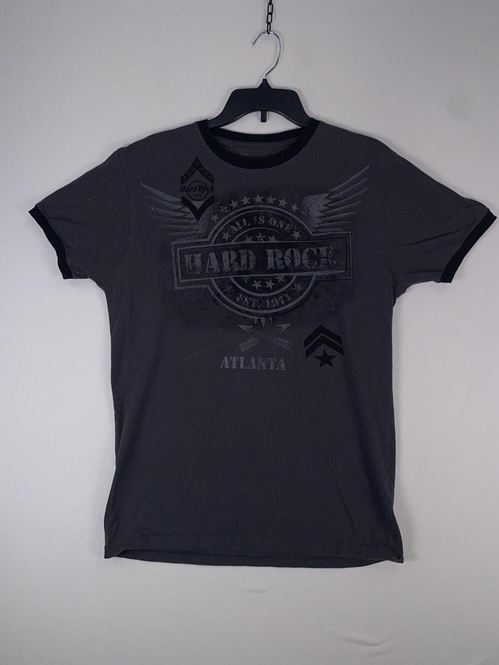 Hard Rock Cafe Shirt Mens Medium Gray Atlanta Music Graphic Ringer Tee T-Shirt